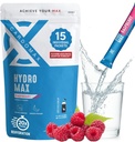 Hydromax Electrolyte Drink - Raspberry 15 חבילות נוזליות עם Potassium & Magnesium - Zero Sugar, Keto & Vegan Electrolytes for Rapidhydrtion & Recovery תוסף