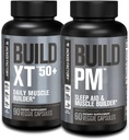 Jacked Factory Build-XT 50+ Daily Muscle Builder (90 קפסולות) & Build PM Night Time Muscle Builder & Sleep Aid (60 קפסולות) לצמיחת שרירים,  Vitality, & Recovery