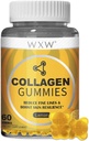 WXW hydrolyzed Collagen Peptides חניכיים לנשים, Non-GMO Anti-Aging פורמולה עם ביוטין, Zinc, ויטמין C & E לשיער, עור וציפורים | 60ct, Lemon Flavor