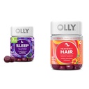 OLLY Sleep Gummy with Melatonin, L-theanine, הבוטנים, BlackBerry Flavor, 50 Count & Heavenly Hair Gummy with Keratin, Biotin, AMLA, תפוז טרופי פלאמור, הרוזן Bundleor, 50