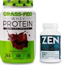 Nutrology Grass פד Whey חלבון אבקת, תומך Lean שריר התאוששות וביצועים, פלאפור שוקולד קרמים (28 המשרתים) Zen Natural Magnesium תוסף (30 משרתים)