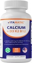 Vitamatic Calcium תוסף 1200 מ"ג עם D3, K2 & B12, Immune & Bone בריאות תמיכה - 365 טבליות coated