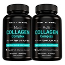 ויטמינים ויטאלים Multi Collagen Pills for Women & Men (2-Pack) - hydrolyzed Collagen Peptides - Type I, II, III, V, X - Grass פד, Non-GMO