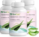 AloeCure Daily Probiotics 10 מיליארד CFU for Digestive Support 8 Strains, 6 Prebiotics & Enzymes - תוספת עיכול עם Bromelain for Women & Men - Get Support, Digestive Relief, 30 Caps x 3btlss