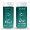 Iwi אומגה 3 & Brain אומגה 3 Bundle, 30 משרתים, טבעוני צמחי מבוסס אלגה אומגה 3 עם EPA + DHA, קריל & Fish שמן אלטרנטיבי, No Fishy Aftertaste