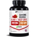 HealthFare Cayenne Peppers 600mg | 200 גלולות טבעוניות | 45,000 יחידות חום (HU) | Cardiovascular, Circulation & Digestive Support | High Potency Herbal Extract | Non-GMO, Gluten-Free | Made in USA