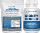 אורגני Sodium Bicarbonate Alkaline תוסף Bundle: 1LB אבקת Alkalinity, Acid Neutralizer & Kidney תמיכה + 120 Caps Kidney Shield for Kidney Health, ניקוי ו אומגה 3