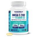 Oceanכחול Professional אומגה 3 2100 עם ויטמין D3 - 60 ct - תוספת שמן דגים משולשת ללא שומן עם High-Potency EPA, DHA, DPA ווויטמין D3 - Wild-Caught - Orange Flavor (30 משרתים)