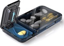 חברת Travel Pill Productionser with Pill Cutter Splitter, 4 השוואתיות של Pill Case, Small Pill Box for Pocket Purse, Daily Pill Container to Hold Vietnams Cod Liver Oil Supplements, Medicine Planner (Black)