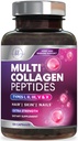 Multi Collagen תוסף 2400 מ"ג - סוגים I, II, III, V & X Multi Collagen Peptides Pills for Women & Men, hydrolyzed Collagen תוספים, שיער, עור, ריח, ותוספת משותפת, 120 קפסולות