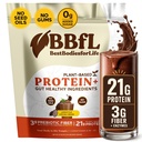 BBfL Plant מבוסס חלבון שקד - 21g חלבון טבעוני, Cocoa + Apple Cider Vinegar, Prebiotics, Enzymes, Supports Gut Health - All-in-One Shake for Women & Men (15 משרתים, Cocoa Cream)
