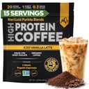 מריג'ק חלבון גבוה - Iced vanilla Latte, 20g Grass-Fed Whey Protein Isolate, Energy & Workout Boost, 2 Shots Organic Espresso, non-GMO, 1 Net Carb, 1 Lb Bag, 15 משרתים