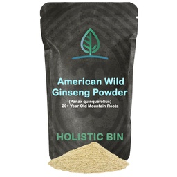 Holistic Bin Wild American גינזנג אבקה אורגנית טהורה ג'ינסנג עשוי עם Wild Harvested 20 + שנה שורשים ישנים של Appalachia (Panax Quinquefolius) | No Fillers or Addits (25 גרמים)