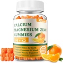 Calcium Magnesium Zinc Gummies עם ויטמין D3 & K2 - סוכר חינם Calcium חניכיים עבור נשים וגברים - תמיכה העצם & Immune - non-GMO, Gluten-Free, כתום פלאמורד - 60 חניכיים