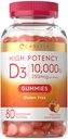 Carlyle ויטמין D3 10000io Gummies למבוגרים | 80 Count | Peach Flavored Gummy | High Potency for Women & Men