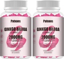 2 Packs 2000 מ"ג גינקו בילובה חניכיים - ג'ינקגו בילובה תוספי תמיכה לבריאות המוח, לשפר את Mood ו Focus, אנרגיה, מבוגר, סטרוביפור, 120 הרוזן הרוזן הרוזן הרוזן