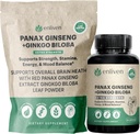 Panax גינזנג וג'ינקגו Biloba תוספי אנרגיה, Focus & Brain Health | הקוריאנית Red גינזנג קפסולות לזיכרון, לחץ ו Circulation | תמיכה קוגניטיבית טבעית | 60 Count | Made in USA