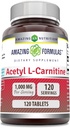 Amazing Formulas Acetyl L-Carnitine Supplement | 1000 Mg Per Serving | 120 Tablets Supplement | Non-GMO | Gluten Free | Made in USA