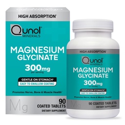 Qunol Magnesium Glycinate 300 מ"ג, 100% Glycinate Chelated Magnesium תוסף, 90ct Tablets
