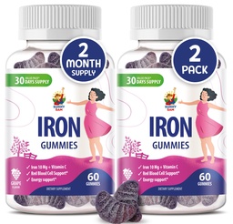 SunNY SAM Iron Gummies לילדים ומבוגרים - ויטמין ברזל עם ויטמין C, 10 מ"ג לשרת - Chewable פירות Gummy for Immune Support Red Blood Cell הפקה