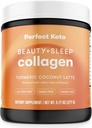 Perfect Keto Beauty + Sleep Grass Fed Collagen Peptides אבקת חלבון עם Ashwagandha, Magnesium, Biotin, Hyaluronic Acid, L Theanine, Hair, Skin, Nails & מרגיע תמיכה, Turmeric קוקוס Latte.