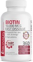 ברוונסון ביוטין 10,000 MCG Lozenges Fast Dissolve High Potency תומך שיער, Skin & Nails מעורב ברי פלאפור - Non-GMO, 360 Vegetarian Lozenges
