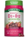האמת של הטבע ויטמין D3 ו B12 חניכיים למבוגרים | 60 Count | Strawberry Flavor | Vegetarian, non-GMO & Gluten Free Supplement