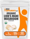 BulkSupplements.com Organic Lions Mane Mushroom אבקת - Lions Mane אבקה, תוסף Mushroom - טבעוני וגלוטן חינם, 1g לשרת, 100g (3.5 oz) (Pack של 1)