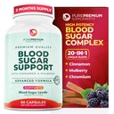 PurePremium Normal Blood Sugar Support תוסף - 20 Active Ingredients Complex כדי לתמוך רמות סוכר בדם כבר בטווח הרגיל - עם Cinnamon, Bitter Melon, Chromium, Mulberry - 60ct