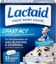 Lactaid Fast Act Lactose Intolerance Cardlets עם Lactase Enzyme, 32 חבילות נסיעות של 1-ct.