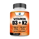 תוסף סטנדרטי אמריקאי תוספת ויטמין D3 5000 IU (125mcg) Plus ויטמין K2 (MK7) 200mcg Per קפסולה - Gluten Free, non-GMO, 120 קפסולות, 120 משרתות, 120 יום אספקה