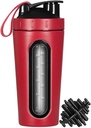 חלבון Shaker Bottle, Stainless Steel Shaker Cup, Sports Mixer Water Bottle, Visible Window, Leak Proof, No BPA with Mixing Ball for Fitness Workout, 28 Ounce, Red Mix, Red Window