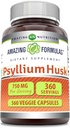 פורמולה מדהימה Psyllium Husk 750mg Veggie קפסולות תוסף | Non-GMO | Gluten Free | Made in USA | מתאים עבור Vegetarians ( Count360)