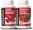 STAY ALIVE Cayenne ו Berberine Bundle עם Ceylon Cinnamon ו Bitter Gourd Extract, 240 גלולות טבעוניות, Non-GMO & Gluten Free Berberine קייאן פפר