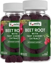 YUM-V'S Beet Root Gummies with Tart Cherry Extractor Beetroot Gummies - Beet Chews for Blood Circulation and Antioxidant Support - Red Beets Gummies ברי 60 Count (Pack of 2)