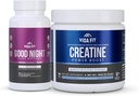 Good Night Natural Sleep Aid (60 קפסולות) & Micronized Creatine Monohydrate אבקה (150g) Bundle - תמיכה טבעית בשינה עם מלטונין, Ashwagandha & L-theanine, Plus Pure Vegan Creatine כדי לשפר את הגדלה