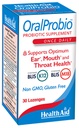 OralProbio 30ct, Once Daily Chewable Tablets, תומך אופטימוסם אוזניים, פה ובריאות גרון, non GMO, Gluten Free, Peppert Flavor, מכיל BLIS K12 & M18