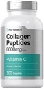 Horbäach Collagen Peptides 6000 מ"ג | 300 Caplet Pills | עם ויטמין C | hydrolyzed Collagen תוסף