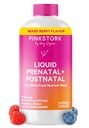 Pink Stork Liquid Prenatal Vitamins for Women - Berry Flavor Organic Food Blend - Fertility, Pregnancy, Postpartum Essentials - Morning Sickness Support - Breastfeeding & Lactation - 32 Servings
