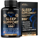 גלולות שינה למבוגרים 550 מ"ג - מלטונין 3 מ"ג | Valan Root for Sleep | L-theanine | Magnesium - Natural Sleep Aid - Non-Habit Forming Rest Support - Made in USA - 1 / יום, 2 חודשים אספקה