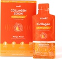 Zooki Super Power Marine Collagen Liquid Sachets 11 מ"ג - טעם גדול, סוכר חינם - תוספי כוח עליון ספירן כוח עבור נשים וגברים - עור, מפרקים שיער (Mango Peach, 14 משרתים)