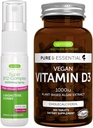 ויטמין D3 + Super B12-Complex 5000mcg Vegan Bundle, 365 1000iu ויטמין D3 טבליות + עוצמה גבוהה B12 Cherry Flavor Sublingual Spray, by Igennus
