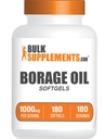 BulkSupplements.com Borage Oil Softgels - Gamma Linolenic Acid Supplement, Borage Oil Supplements, Borage Oil 1000mg - Gluten Free, 1 Softgel per Serving, 180 Count (Pack of 1)