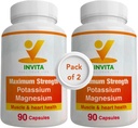 Invita Potassium Magnesium תוסף (180 קפסולות) High Absorption Potassium Magnesium Complex with Aspartate & Chloride - תומך Cardiovascular, השרירים & Nerve Health - Non GMO & Gluten Free Free