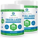 אבקת BioTrust Tri Collagen - 3in-1 hydrolyzed Collagen Peptides אבקת (Types I, II, & III) - Grass פד קולאזן אבקת חלבון עבור אנטי Aging, Skin, שיער, עצם ובריאות משותפת - Unflavored, 2-Pack
