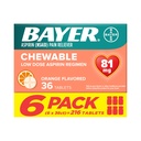 Bayer Aspirin Low Dose 81 מ"ג טבליות Chewable, Pain Reliever, Orange Flavored, 216 טבליות (6 Pack)