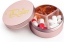Small Pill Case 3 השוואתיות, Metal Round Portable Pill Box, Waterהוכחות Travel Pill Organer, Pocket Purse Medicine Holder EDC Container (Rose Gold with Queen)