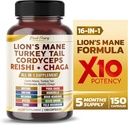 Lion's Mane Turkey Tail Cordyceps Reishi Chaga - Total Wellness Support - Made in USA