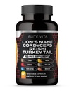 Nootropic Mushroom תוסף - Lions Mane, Cordyceps, Reishi, Chaga Band for Enhanced Focus, Memory, Cognitive Support, Brain ויטמין ו- Focus, 90 קפסולות טבעוניות