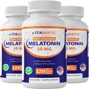 Vitamatic Melatonin 20 מ"ג טבליות | Vegetarian, non-GMO, Gluten Free | High Potency 20 MG | Natural ברי פלפור (1/2 Tablet = Melatonin 10 מ"ג) (120 Count (Pack of 3))